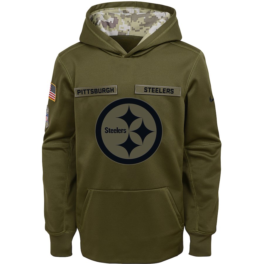 Youth Pittsburgh Steelers Olive Salute To Service Pullover Performance NFL Hoodie